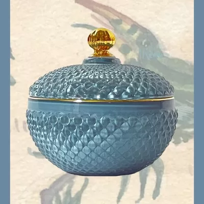 Glazen bakje met deksel licht blauw-parelmoer